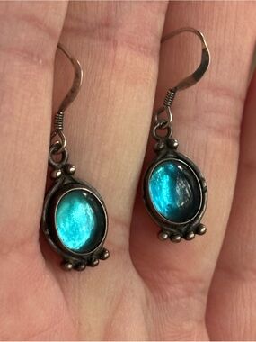 Sterling Silver Blue Glass Drop Earrings